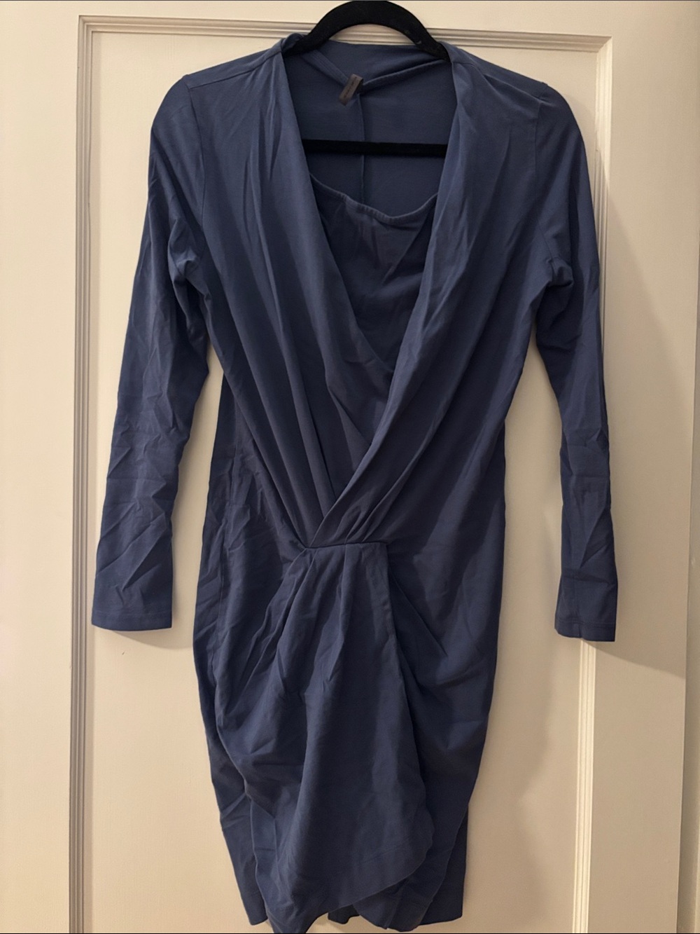 Draped Slate Blue Long-Sleeve Women's Dress
